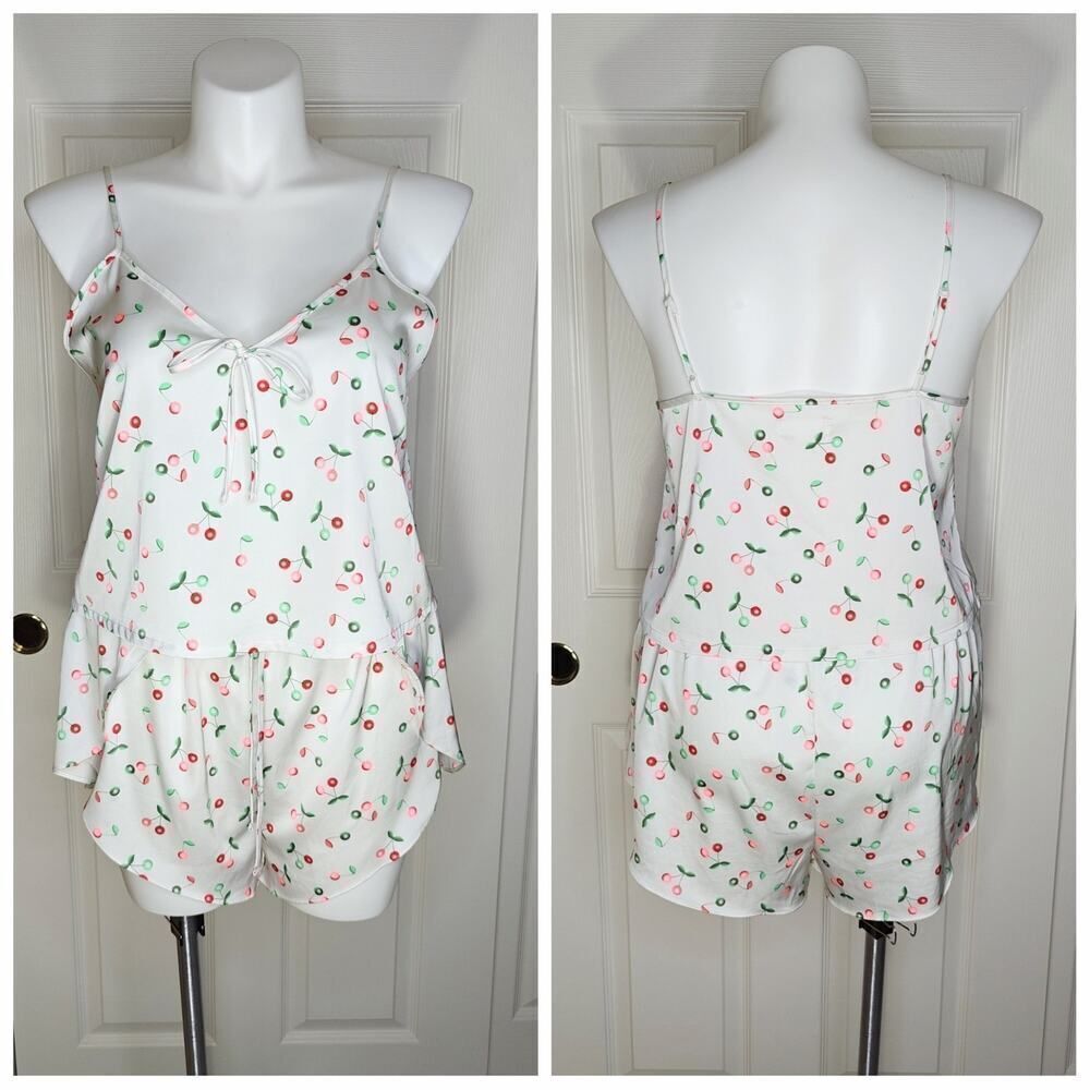 Colsie white cherry satin pajama tank short set sz L - Picture 2 of 14